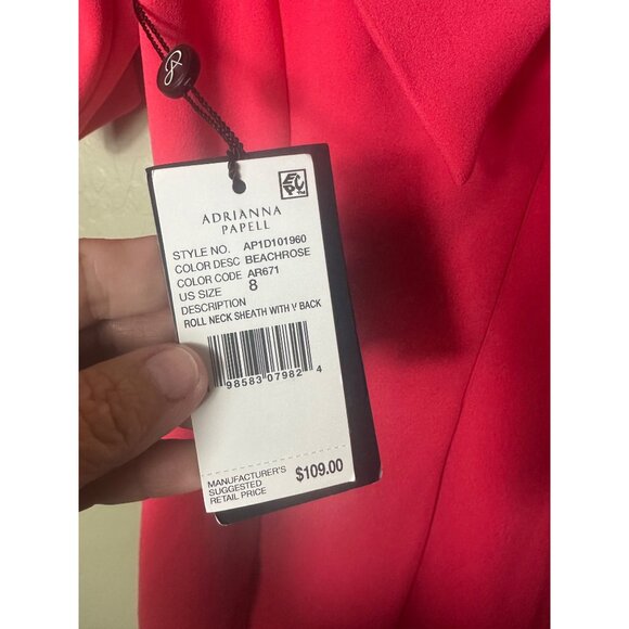 Adrianna Papell Women's Roll Neck Sheath with V Back, Beach Rose 8 - Picture 4 of 5